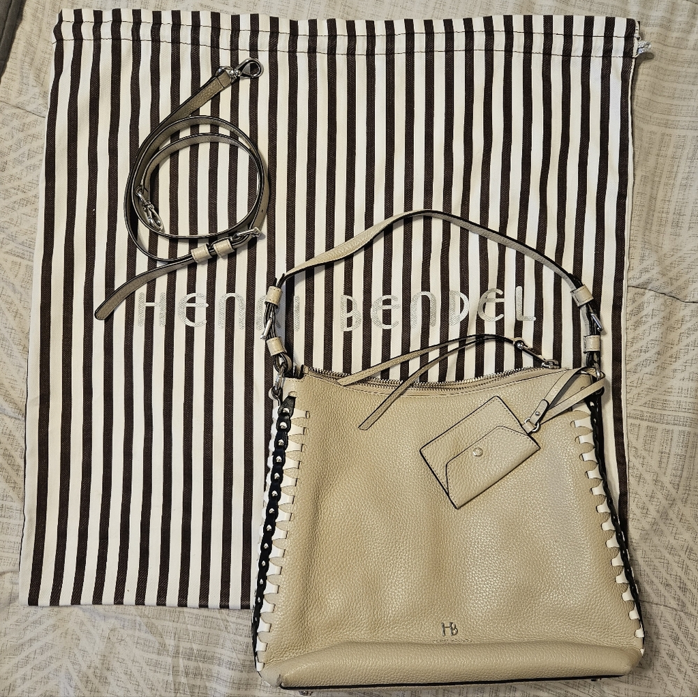 Henri Bendel Noho Laced Gusset Convertible Hobo Bag Leather GUC - Picture 2 of 16